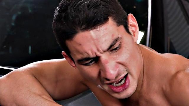 Fisting car mechanic fists BF's asshole till umshot