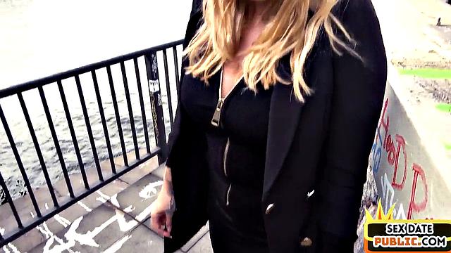 Big tattooed public babe sucks outdoor in POV before sex