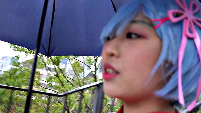 Chubby Riho Machida is cute in her cosplay costume