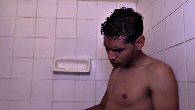 Latinos Chuy and Acquiles strip naked and hop in the shower for some dripping wet bareback sex. Acquiles drops to his knees and goes down on Chuy's big dick. Once hard they switch, and Chuy gives his top a blowjob.