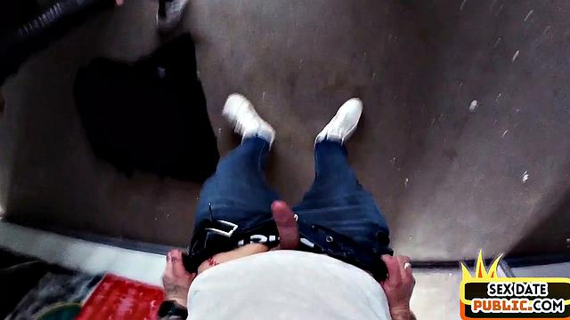 Public MILF with tattooed body fucked in building