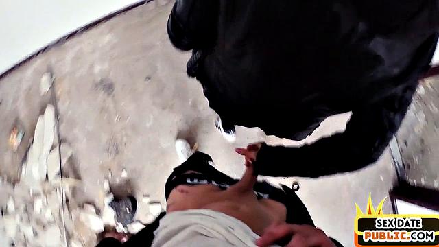 Public MILF with tattooed body fucked in building