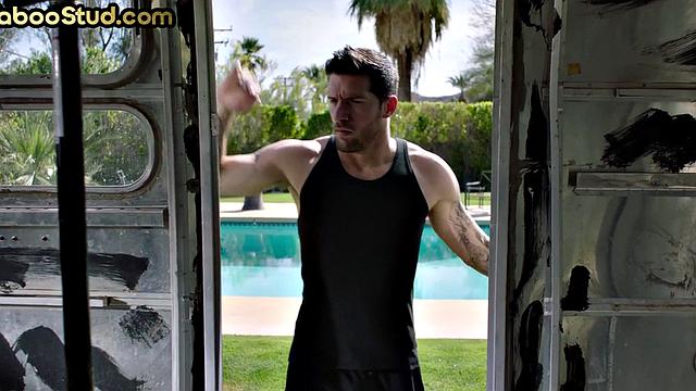 Weird tattooed stud rims and fucks stepbro outdoors by pool