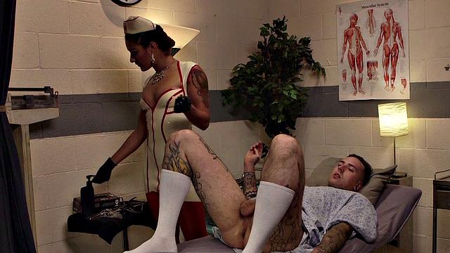 Speculum nurse toying and fingering submissives butt