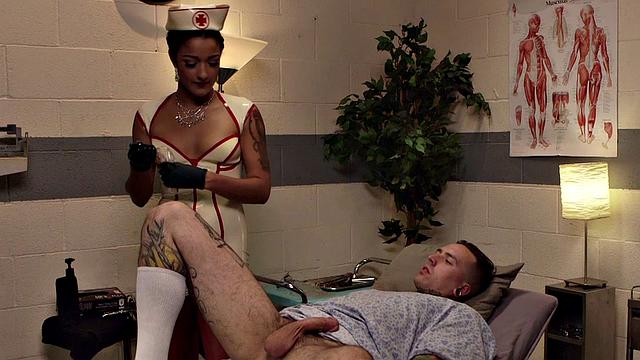 Speculum nurse toying and fingering submissives butt