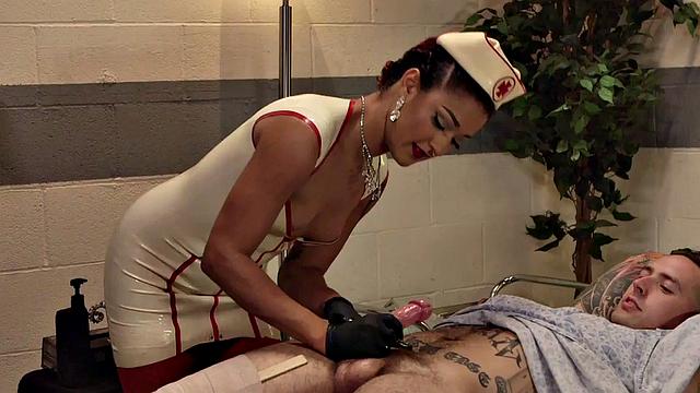 Speculum nurse toying and fingering submissives butt