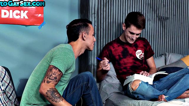 College twinks bareback each other after studying