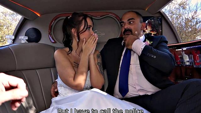 VIP4K. Random passerby scores bride in the wedding limo
