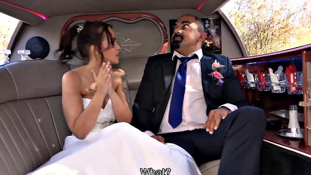 VIP4K. Random passerby scores bride in the wedding limo