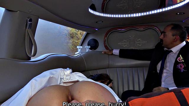 VIP4K. Random passerby scores bride in the wedding limo