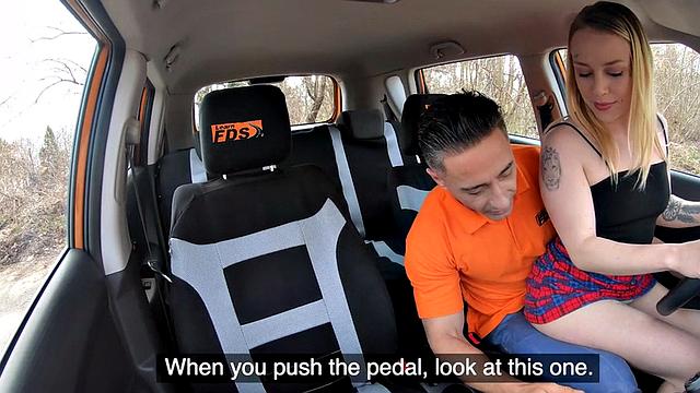 Alt driving bae with pierced pussy cockriding instructor