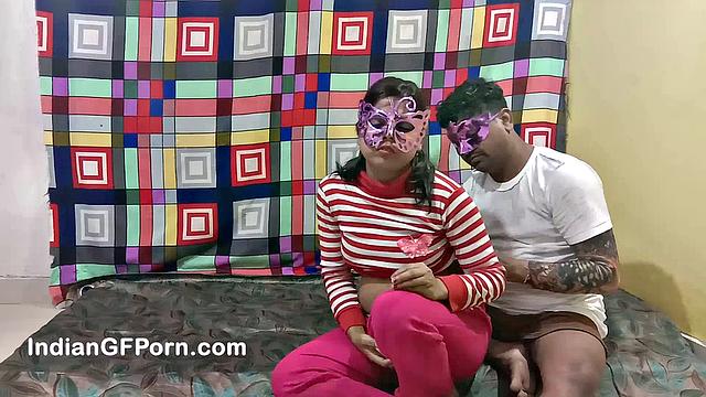 Naughty Indian amateur in mask gets down and dirty with missionary pose