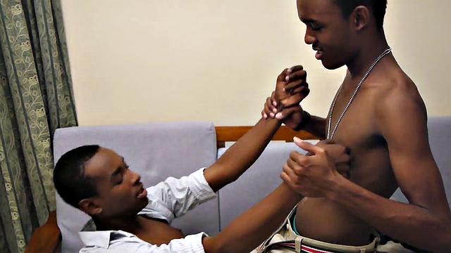 Bareback black twink rammed after blowjob