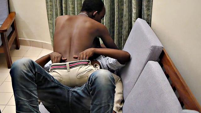Bareback black twink rammed after blowjob