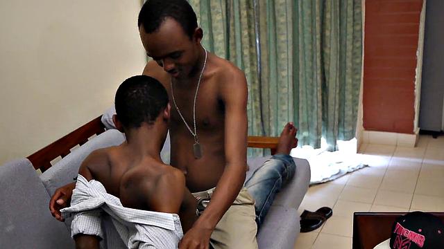 Bareback black twink rammed after blowjob