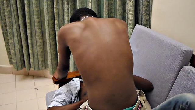 Bareback black twink rammed after blowjob