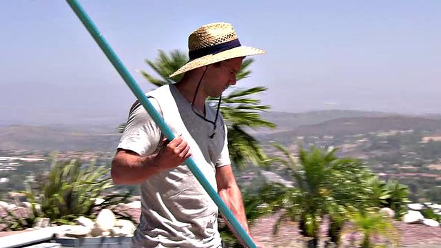 Smoking Hot Busty MILF Tempts Poolboy With Toy In Her Ass