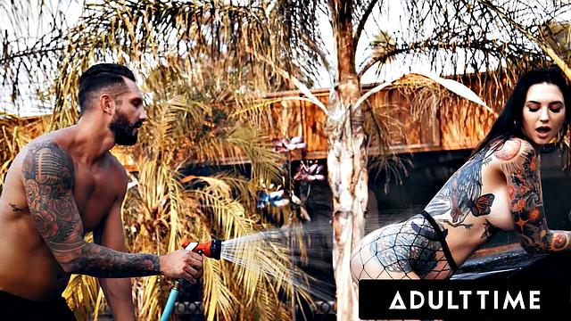 ADULT TIME - Bored Rocky Emerson TEASES Classmate While Washing Car & Gets Her PUSSY Pounded!