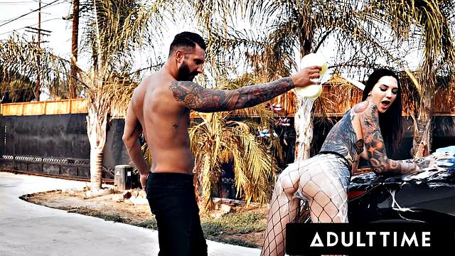 ADULT TIME - Bored Rocky Emerson TEASES Classmate While Washing Car & Gets Her PUSSY Pounded!