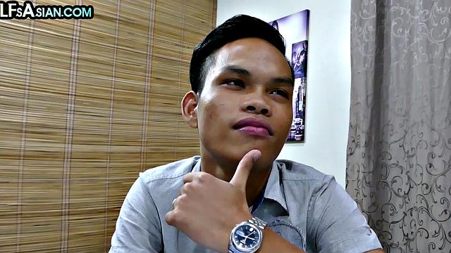 Skinny Asian twink fucked in office till cum in mouth