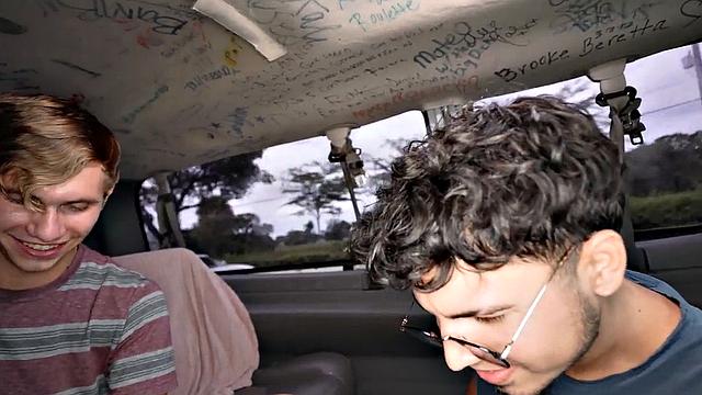 Fooled str8 stud gets sucked by gay in public outdoor van