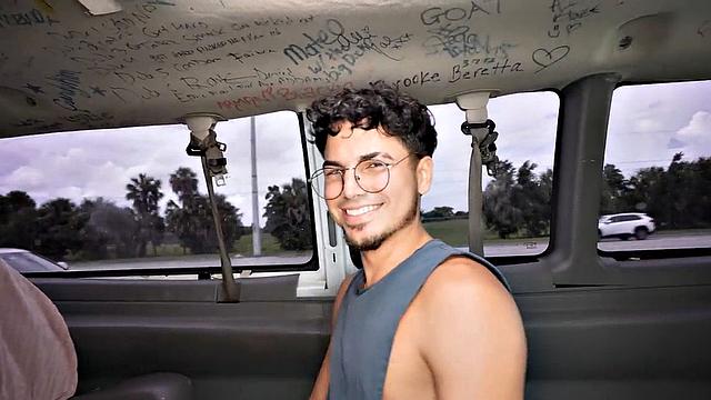 Fooled str8 stud gets sucked by gay in public outdoor van