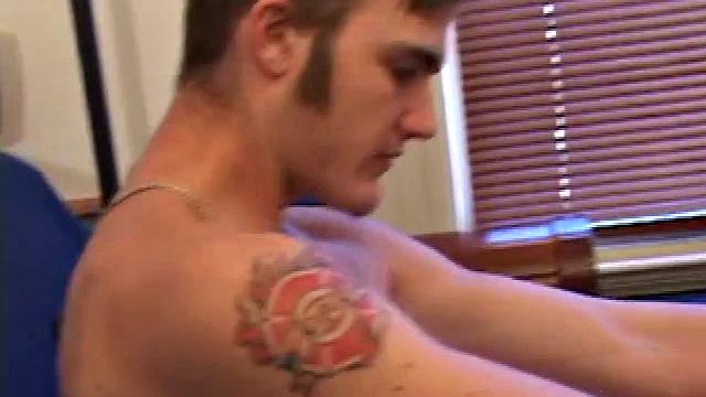 Rock goes from tough guy to bottom and learns it's harder to sit after taking a thick cock
