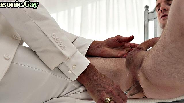 Religious masonic DILF toys stud's ass and jerks his cock
