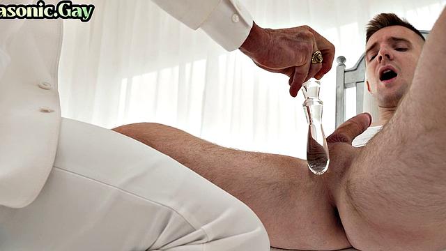 Religious masonic DILF toys stud's ass and jerks his cock