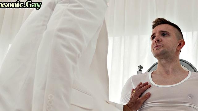 Religious masonic DILF toys stud's ass and jerks his cock