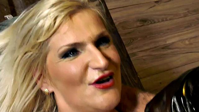 Femdom grandpa in latex gets doggystyled after bootlicking