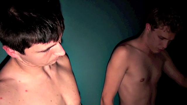 Gloryhole masked bottom fucked in 3way by amateur studs