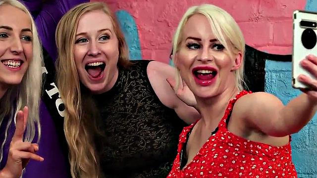 British MILFs dominate and jerk off their guy's spandex-clad dick in wild group sex