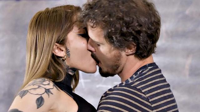 Greedy tattooed babe fucked in classroom by deepthroated partner