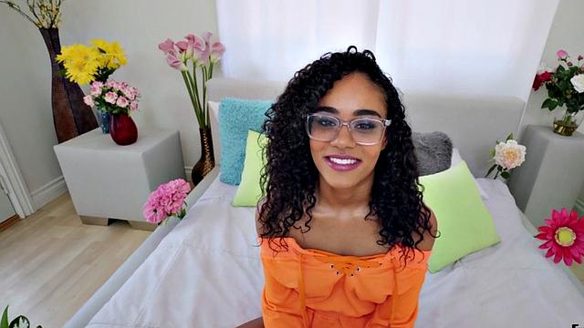 Petite ebony babe with curly hair sucks and rides POV style after being eyed at casting