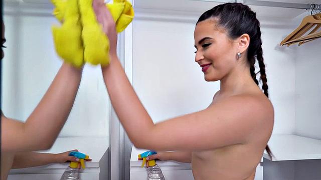 Big booty maid gets her pigtails and t-shirt ripped while getting doggystyle POV fucked for cash