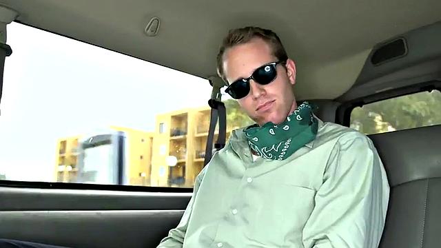 Tricked amateur stud fucks gay in pickup bus for money