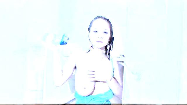Gorgeous busty brunette teen mastur*ates