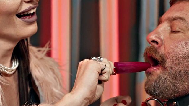 Lingerie trans babe fucked by couple while jerking off