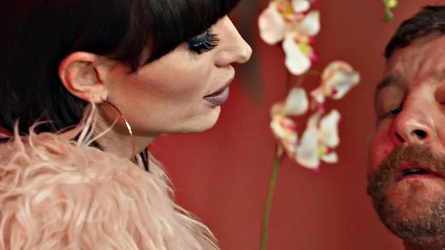 Lingerie trans babe fucked by couple while jerking off