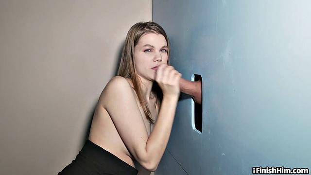 Petite 21yo teases with deepthroating at glory hole