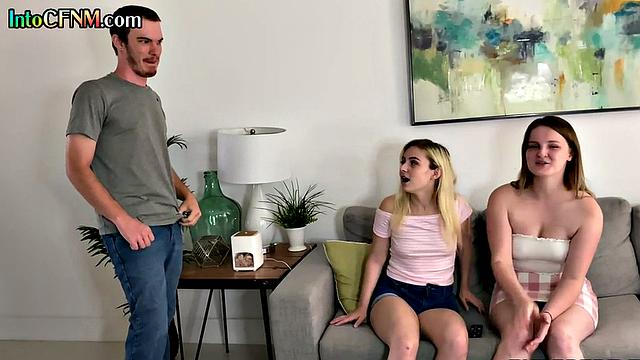 CFNM beauties share in threesome before blowing his dick