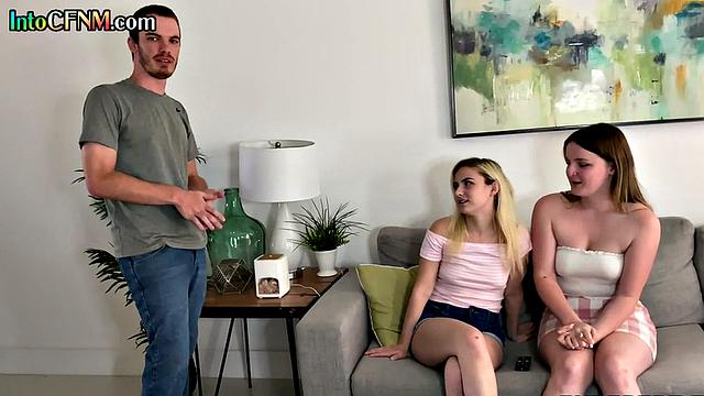 CFNM beauties share in threesome before blowing his dick