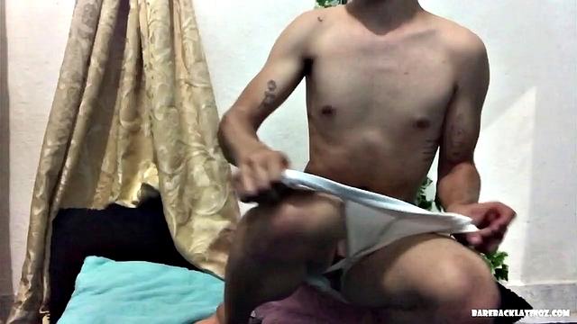 We find Juan stripped to his underwear, showing off his asshole for the camera. Eventually, the underwear is removed as he works on getting hard.