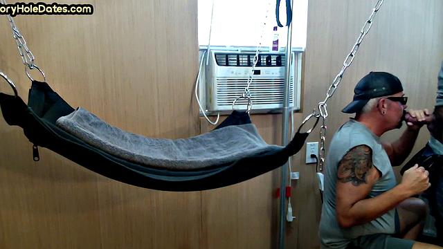 Amateur DILF gets fucked in sling at home by his top BF