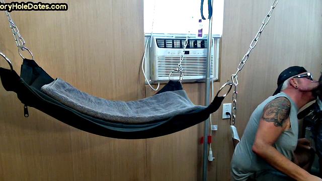 Amateur DILF gets fucked in sling at home by his top BF