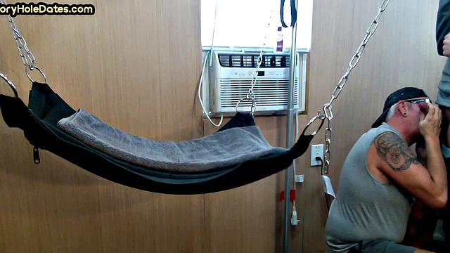 Amateur DILF gets fucked in sling at home by his top BF