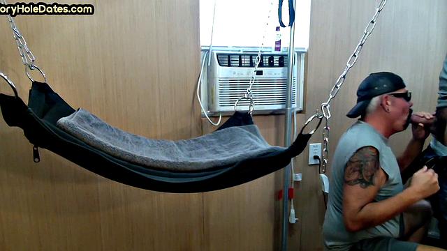 Amateur DILF gets fucked in sling at home by his top BF