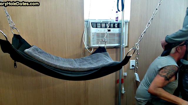 Amateur DILF gets fucked in sling at home by his top BF