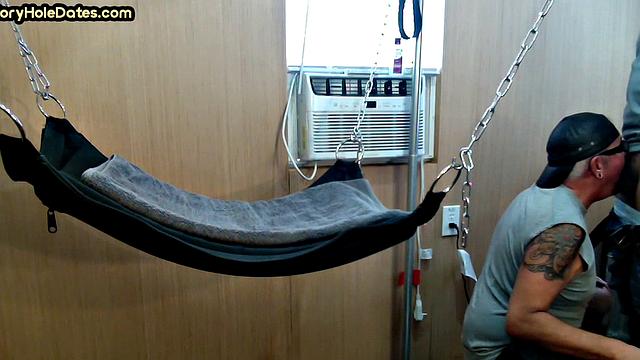 Amateur DILF gets fucked in sling at home by his top BF